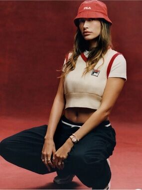 FILA Hailey Bieber Cream Cropped Sweater Vest S